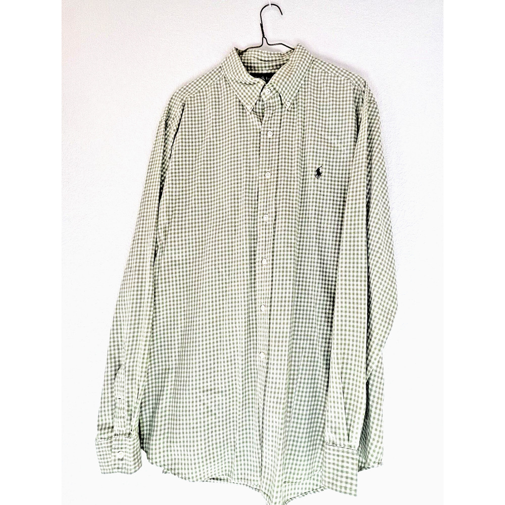 Ralph Lauren Shirt Men XL Blue White check Button Up and button down collar
